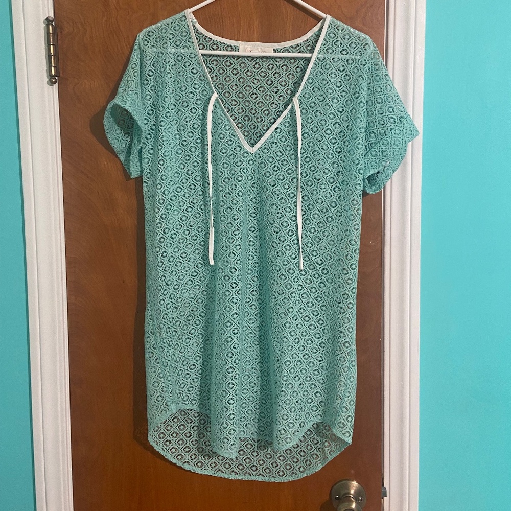 Francesca crochet -mesh sea green  swim cover up, retro style size s/m